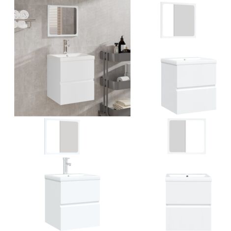 Armario de lavabo con lavamanos y espejo blanco - Lavabo empotrado - Espejo de baño
