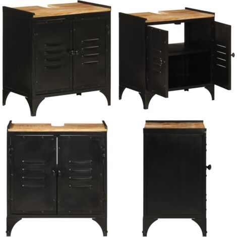 Armario de lavabo de baño hierro y madera mango 55x35x60 cm - Armario de lavabo - Mueble de baño