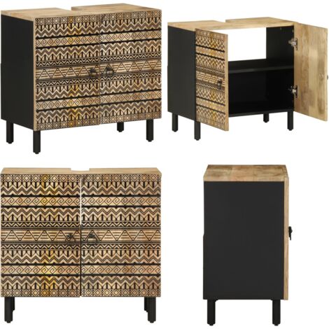 Armario de lavabo de baño madera maciza mango negro 62x33x58 cm - Mueble de lavabo - Armario de madera