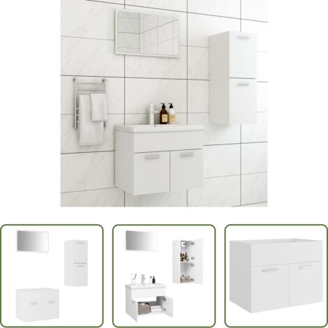 Armario de lavabo -  Juego de muebles de baño madera de ingeniería blanco