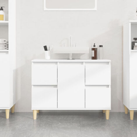 Armario de lavabo madera contrachapada blanco brillo 80x33x60cm vidaXL