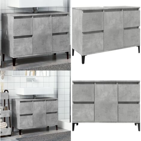 Armario de lavabo madera contrachapada gris hormigón 80x33x60cm - Armario de lavabo - Mueble de baño