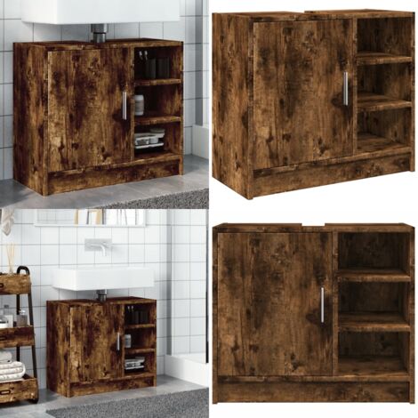 Armario de lavabo madera ingeniería roble ahumado 63x29x55 cm - Armario de lavabo - Armario de madera