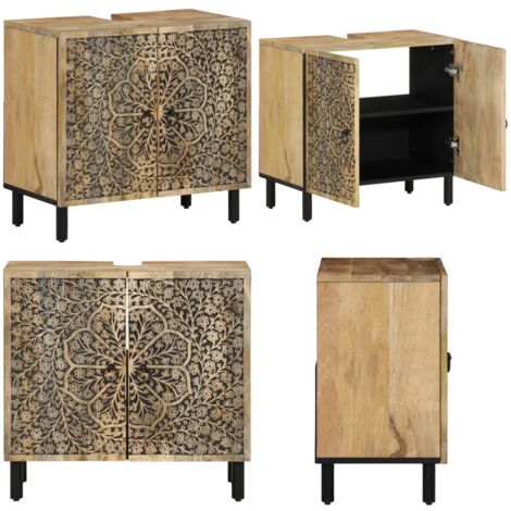 Armario de lavabo para baño madera maciza de acacia 62x33x58 cm - Mueble de lavabo - Madera de mango