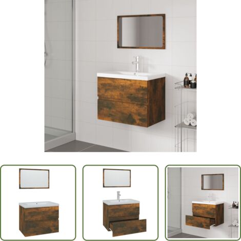 Armario de lavabo -  Set de muebles de baño madera contrachapada color roble ahumado