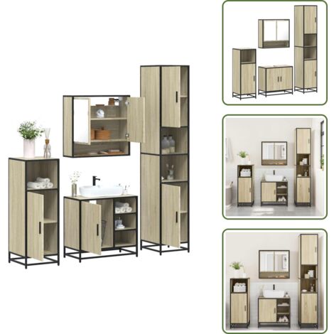 Armario de lavabo - vidaXL Juego de muebles de baño 4 pzas contrachapada roble sonoma - Muebles de baño contrachapados