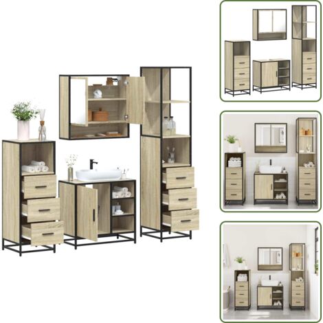 Armario de lavabo - vidaXL Juego de muebles de baño 4 pzas contrachapada roble sonoma - Muebles de baño contrachapados