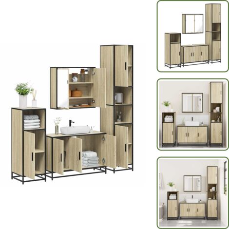 Armario de lavabo - vidaXL Juego de muebles de baño 4 pzas contrachapada roble sonoma - Muebles de baño contrachapados