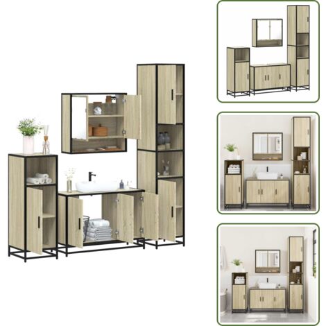 Armario de lavabo - vidaXL Juego de muebles de baño 4 pzas contrachapada roble sonoma - Muebles de baño contrachapados