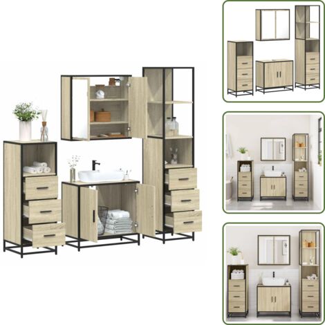 Armario de lavabo - vidaXL Juego de muebles de baño 4 pzas contrachapada roble sonoma - Muebles de baño contrachapados