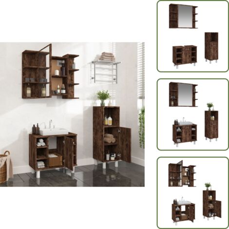 Armario de lavabo - vidaXL Set de muebles baño 3 pzas madera contrachapada roble ahumado - Armario de pie