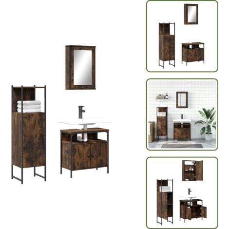 Armario de lavabo - vidaXL Set de muebles baño 3 pzas madera contrachapada roble ahumado - Muebles de baño en madera