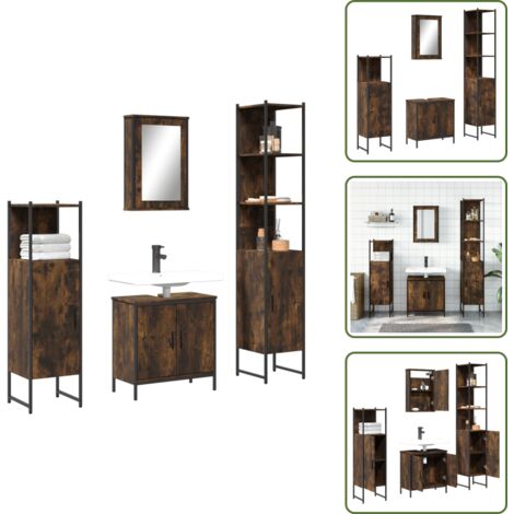 Armario de lavabo - vidaXL Set de muebles baño 4 pzas madera contrachapada roble ahumado - Muebles de baño madera contrachapada