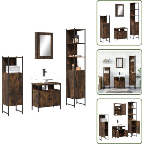 Armario de lavabo - vidaXL Set de muebles baño 4 pzas madera contrachapada roble ahumado - Muebles de baño madera contrachapada