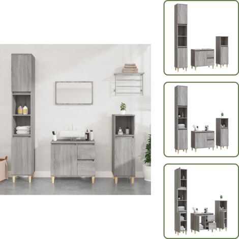 Armario de lavabo - vidaXL Set de muebles de baño 3 pzas madera contrachapada gris sonoma - Armario de baño gris