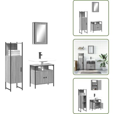 Armario de lavabo - vidaXL Set de muebles de baño 3 pzas madera contrachapada gris sonoma - Muebles de baño de madera