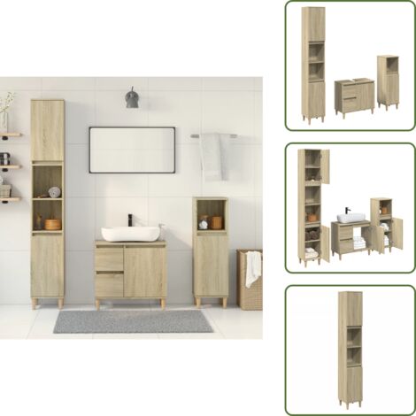 Armario de lavabo - vidaXL Set de muebles de baño 3 pzas madera contrachapada roble Sonoma - Muebles de baño con almacenamiento
