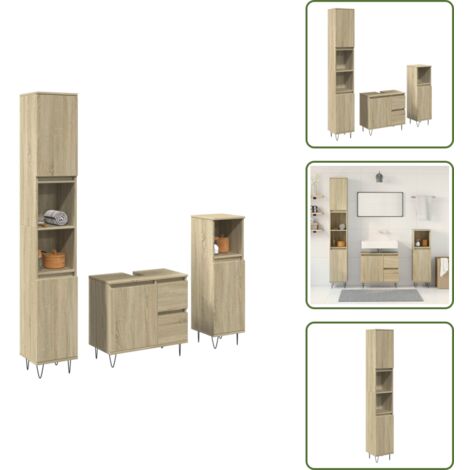 Armario de lavabo - vidaXL Set de muebles de baño 3 pzas madera contrachapada roble Sonoma - Muebles de baño con puerta