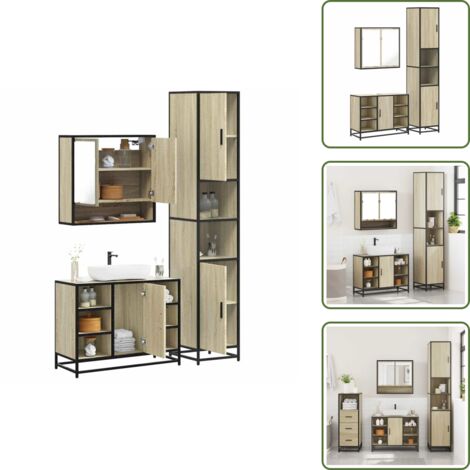 Armario de lavabo - vidaXL Set de muebles de baño 3 pzas madera contrachapada roble Sonoma - Muebles de baño de madera