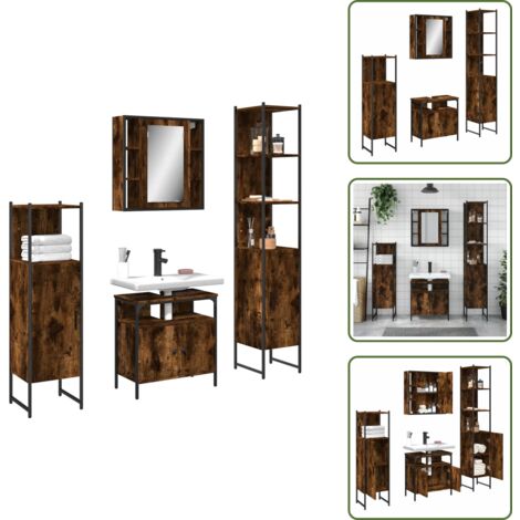 Armario de lavabo - vidaXL Set de muebles de baño 4 piezas madera contrachapada roble humo - Almacenamiento de baño