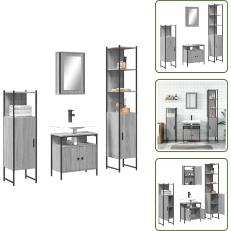 Armario de lavabo - vidaXL Set de muebles de baño 4 pzas madera contrachapada gris sonoma - Muebles de baño de madera contrachapada