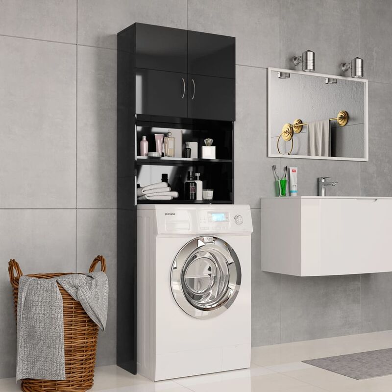 

Armario de lavadora aglomerado negro brillante 64x25,5x190 cm - Negro