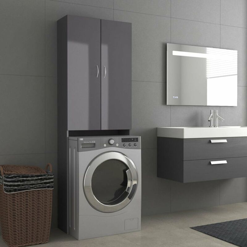 

Armario de lavadora alto brillo gris 64x25,5x190 cm