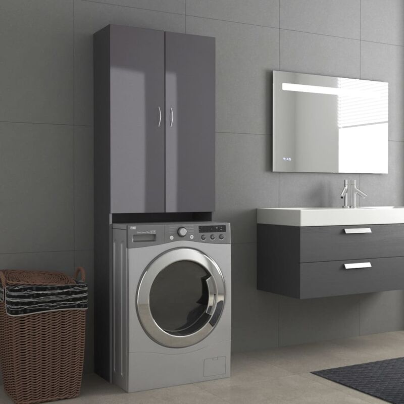 

Armario de lavadora alto brillo gris 64x25,5x190 cm