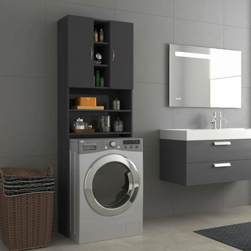 

Armario de lavadora gris con brillo 64x25,5x190 cm