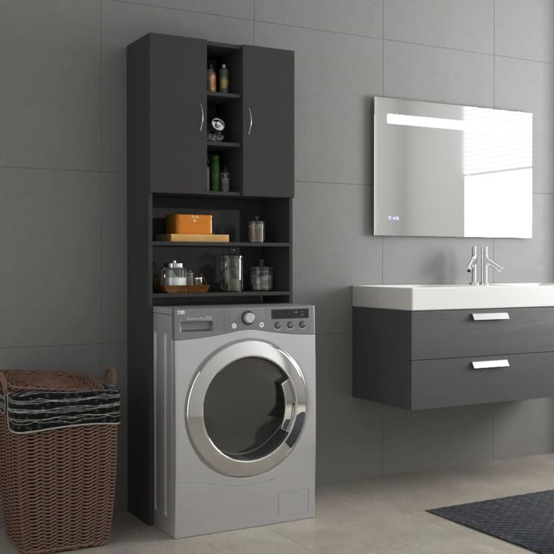 

Armario de lavadora gris con brillo 64x25,5x190 cm