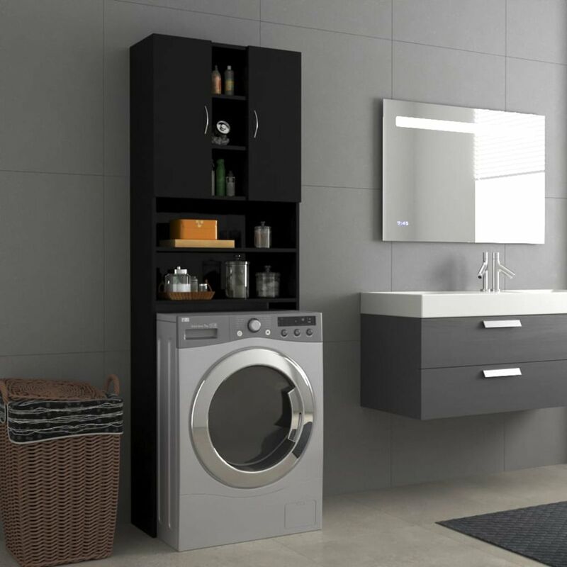 

Armario de lavadora negro con brillo 64x25,5x190 cm