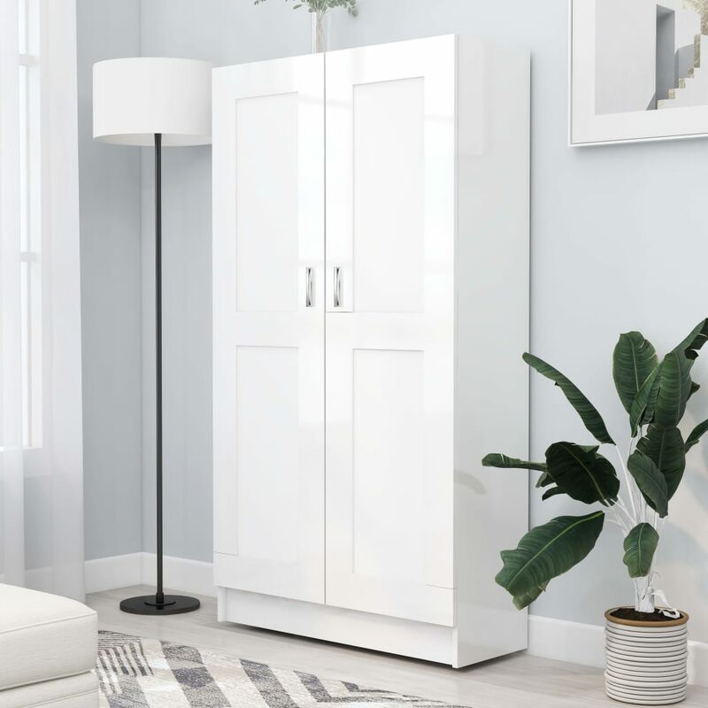 

Armario de libros aglomerado blanco brillante 82,5x30,5x150 cm