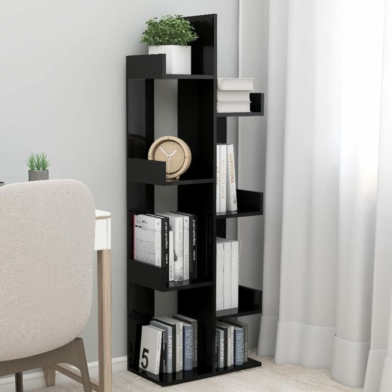 

Armario de libros aglomerado negro brillante 48x25,5x140 cm