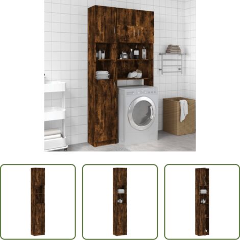 Armario de madera -  Armario baño madera de ingeniería roble ahumado 32x25,5x190 cm