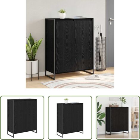 Armario de madera -  Armario para Zapatos con puerta Roble Negro 79 x 36 x 100 cm