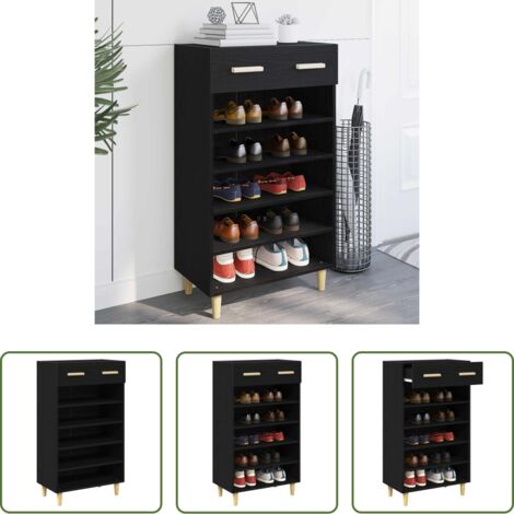Armario de madera -  Armario Zapatero con cajón Liso Roble Negro 60 x 35 x 105 cm