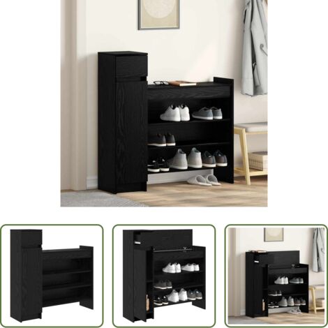 Armario de madera -  Armario Zapatero con cajón Roble Negro 100,5 x 28 x 100 cm