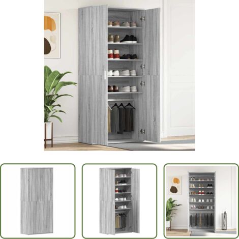 Armario de madera -  Armario Zapatero con estante Gris Sonoma 80 x 39 x 178 cm