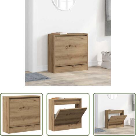 Armario de madera -  Armario Zapatero con estante Roble artesanal 60 x 21 x 57 cm