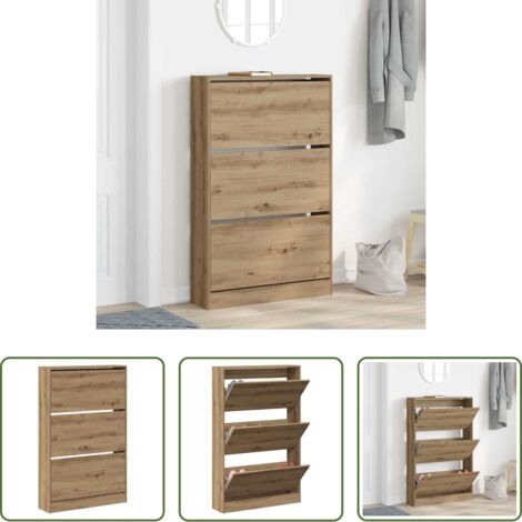 Armario de madera -  Armario Zapatero con estante Roble artesanal 80 x 21 x 125,5 cm
