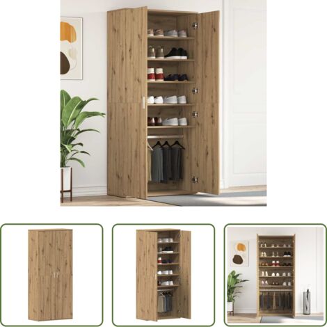Armario de madera -  Armario Zapatero con estante Roble artesanal 80 x 39 x 178 cm