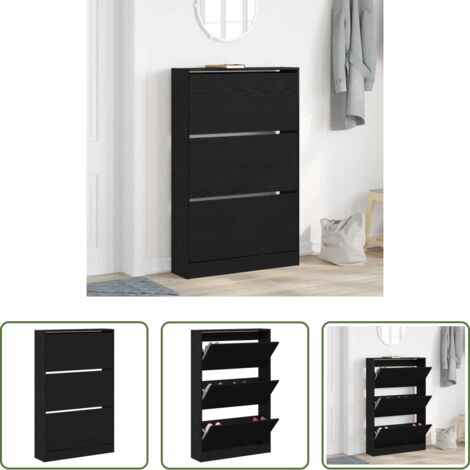 Armario de madera -  Armario Zapatero con estante Roble Negro 80 x 21 x 125,5 cm