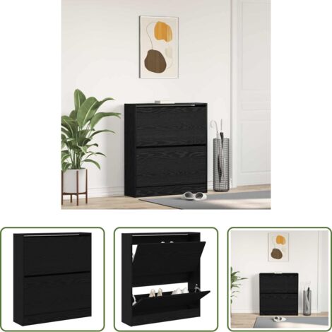 Armario de madera -  Armario Zapatero con estante Roble Negro 80 x 21 x 87,5 cm
