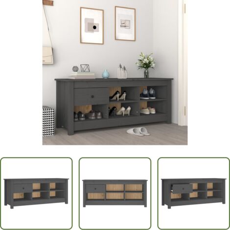 Armario de madera -  Armario zapatero de madera maciza de pino gris 110x38x45,5 cm