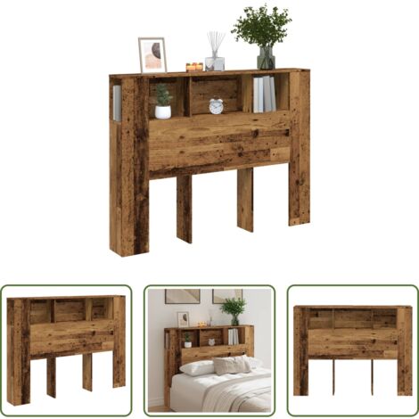 Armario de madera -  Cabecero armario madera ingeniería envejecida 140x18,5x102,5 cm