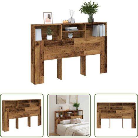 Armario de madera -  Cabecero armario madera ingeniería envejecida 160x19x103,5 cm