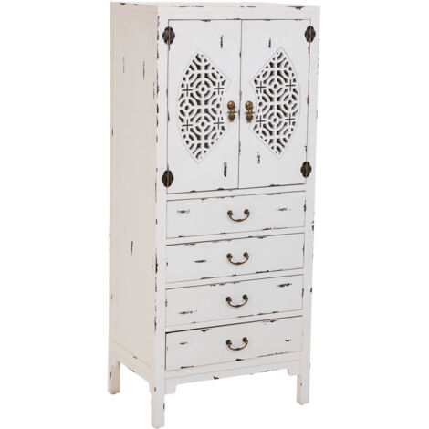 Armario de madera con 4 cajones y 2 puertas  blanco 60x40x140h cm