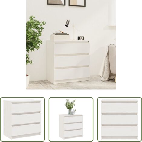 Armario de madera -  Mesita de noche madera maciza de mango blanco 60x36x64 cm