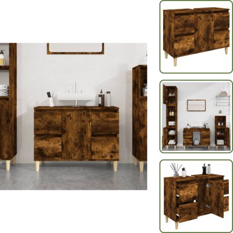 Armario de madera - vidaXL Armario de lavabo madera contrachapada roble ahumado 80x33x60cm - Armario de roble