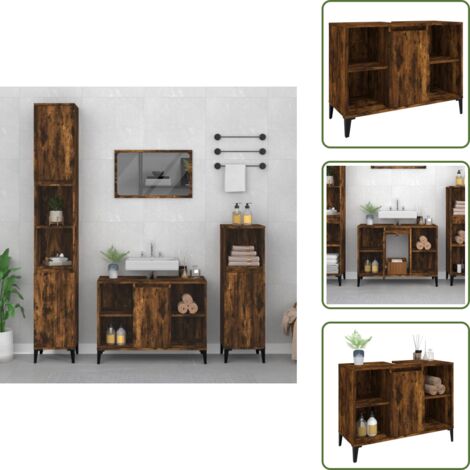 Armario de madera - vidaXL Armario de lavabo madera contrachapada roble ahumado 80x33x60cm - Armario de roble